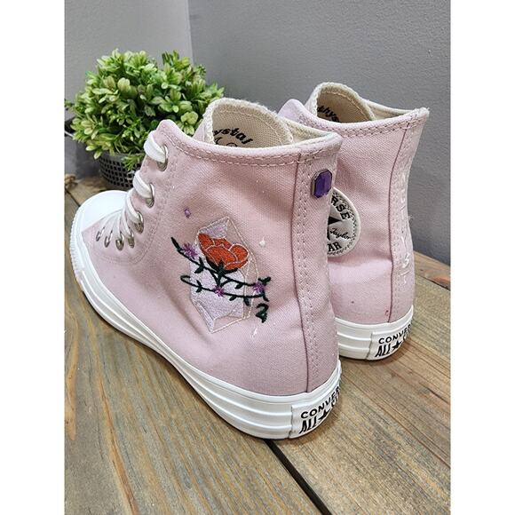 Converse High Top Amethyst Crystal Embroidered Pink Shoe Women's Size 7 - Picture 1 of 9